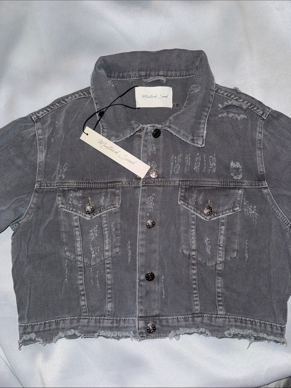 Mustard Seed distressed grey denim jacket